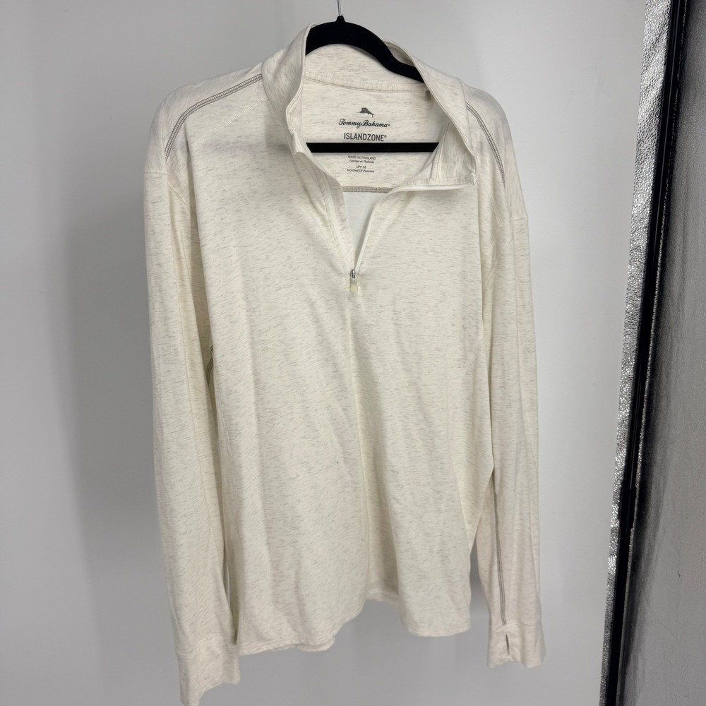 Tommy Bahama IslandZone Mens Large Oatmeal Heather Quarter Zip UPF 30‎ Pullover